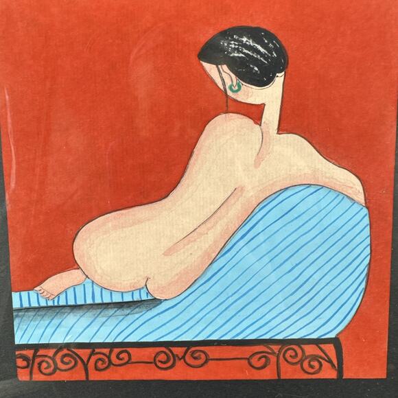 Original Pastel drawing, 'Reclining Nude' Artist Unknown Framed Unsigned 7.5” - Picture 3 of 13